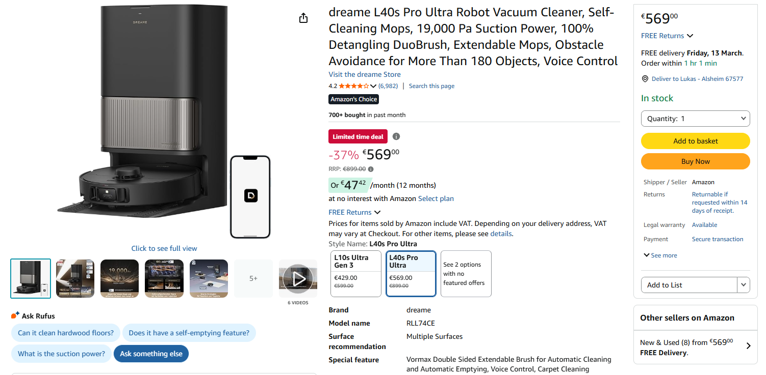 Esempio di Buy Box Amazon che mostra i pulsanti Aggiungi al carrello e Acquista ora