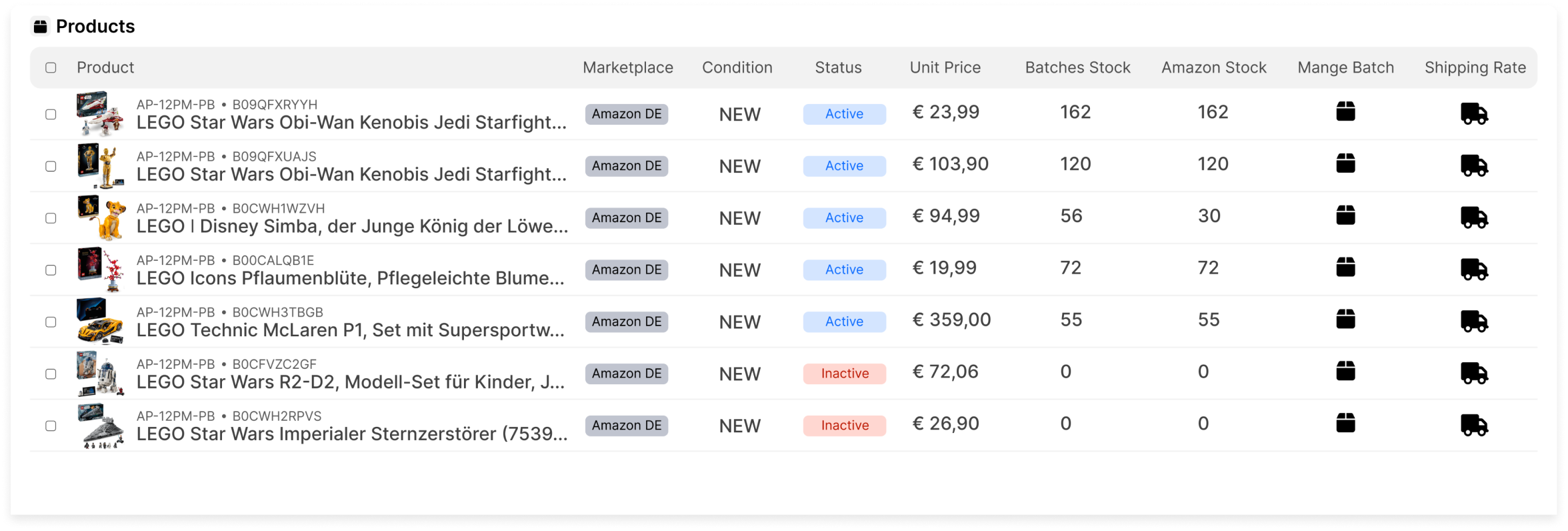 SellerMagnet Dashboard Products Table