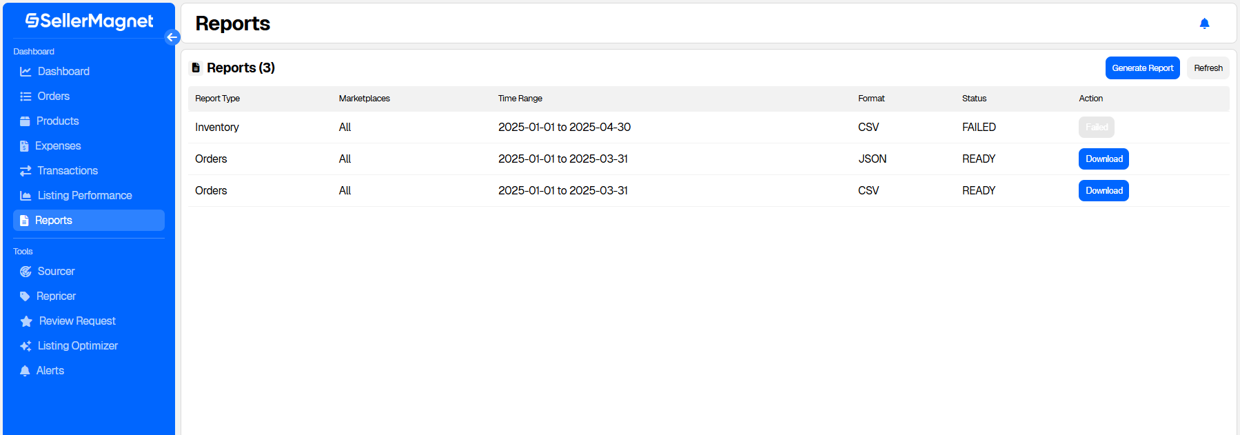 SellerMagnet Dashboard Review Request Tab