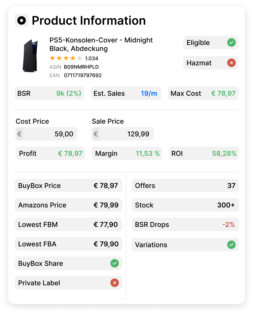 SellerMagnet Amazon Sourcer Product Information Widget